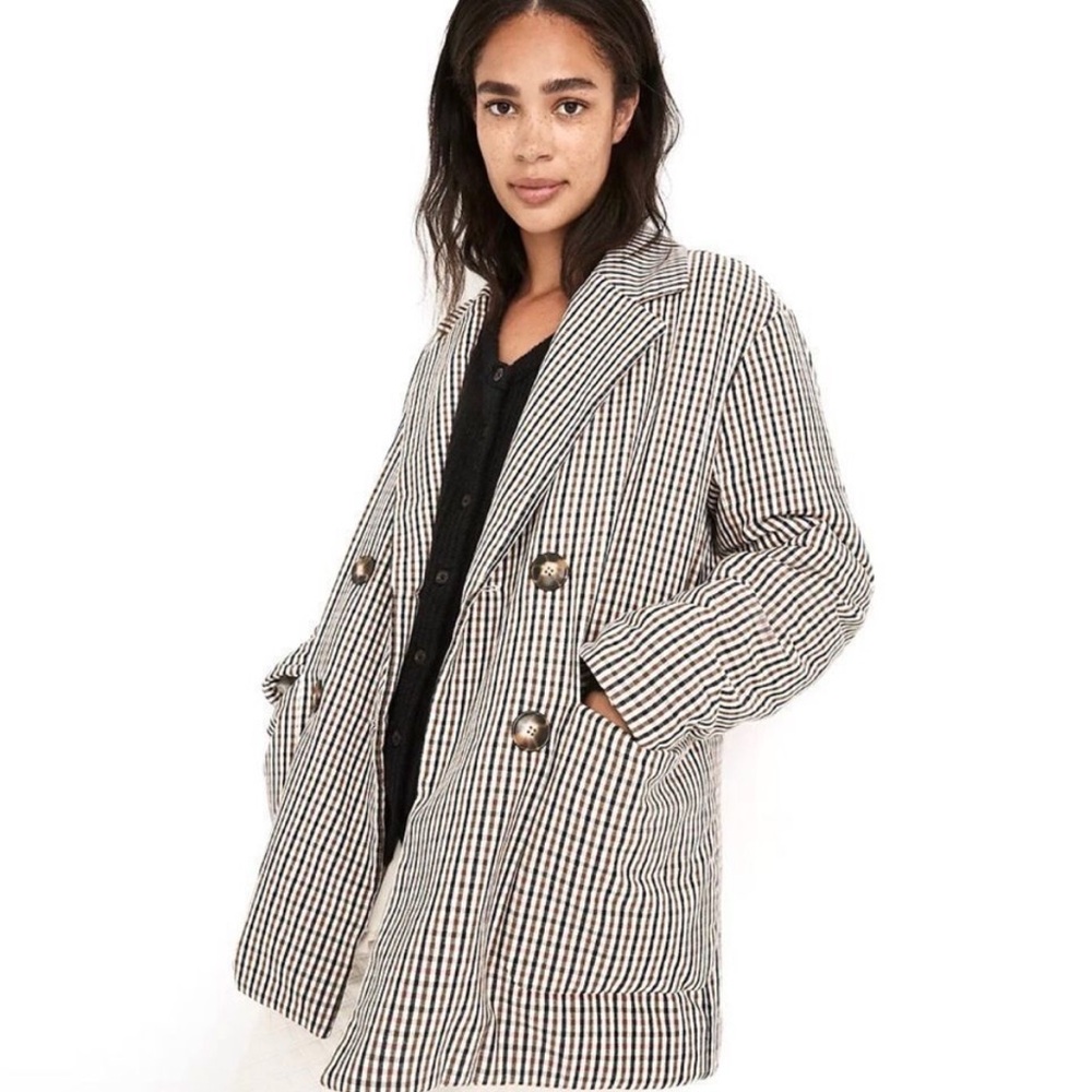 MADEWELL Padded Shoulder Blazer in houndstooth/plaid XL